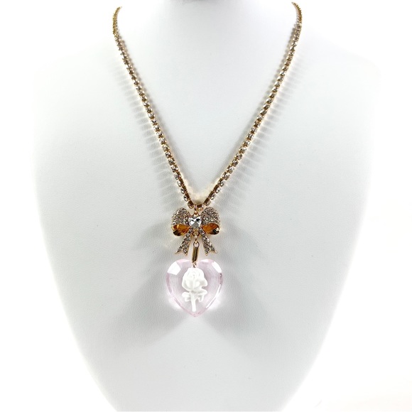 Betsey Johnson Jewelry - Betsey Johnson Crystal Heart Flower Bow Pendant Necklace NEW
